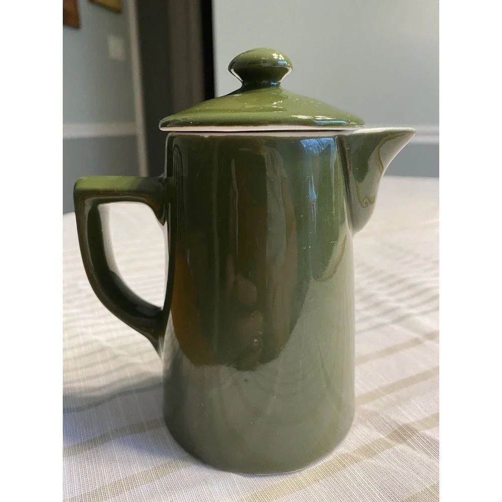 Vintage Hall Ceramic Green Coffee Pot Tea Strainer Creamer USA